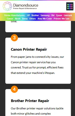 Diamond Source website mobile preview screen 2