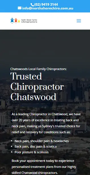 North Shore Chiro website mobile preview screen 1